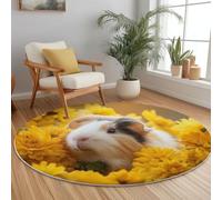 Non Slip Lightweight Round Rug 100 cm for Bedroom Living Room Kitchen Home Decor, Yellow Machine Washable Not Easy to Fade, Animal Close Up Chrysanthemum Theme Low-Pile Circle Thin Carpet