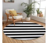 Non Slip Lightweight Round Rug 150 cm for Bedroom Living Room Kitchen Home Decor, Black White Machine Washable Not Easy to Fade, Simple Lines Illustration Theme Low-Pile Circle Thin Carpet