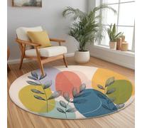 Non Slip Lightweight Round Rug 150 cm for Bedroom Living Room Kitchen Home Decor, Multicolored Machine Washable Not Easy to Fade, Simple Illustration Leaves Theme Low-Pile Circle Thin Carpet