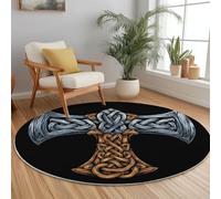 Non Slip Lightweight Round Rug 90 cm for Bedroom Living Room Kitchen Home Decor, Black Machine Washable Not Easy to Fade, Abstract Surreal Axe Theme Low-Pile Circle Thin Carpet
