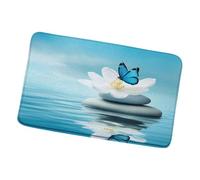 Non Slip Mat Zen Blue Butterfly Flower Spa Stone Water Reflection Low Profile Kitchen Front Door Welcome Mat Funny Bedroom Bathroom Absorbent Rug 40X60Cm