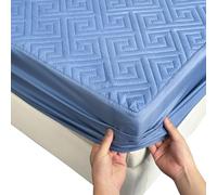 Non-Slip Mattress Protector Double Bed, 30cm Deep Pocket Fitted Cover with Full-Circle Elastic Grip, Waterproof Quilted Soft Top, Easy to Remove & Clean(Grey Blue,160x200cm/63x79in)