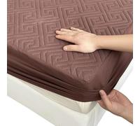 Non-Slip Mattress Protector Double Bed, 30cm Deep Pocket Fitted Cover with Full-Circle Elastic Grip, Waterproof Quilted Soft Top, Easy to Remove & Clean(Coffee,137x190cm/54x75in)