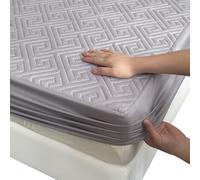 Non-Slip Mattress Protector Double Bed, 30cm Deep Pocket Fitted Cover with Full-Circle Elastic Grip, Waterproof Quilted Soft Top, Easy to Remove & Clean(Light Grey,150x200cm/59x79in)