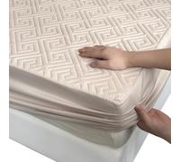 Non-Slip Mattress Protector Double Bed, 30cm Deep Pocket Fitted Cover with Full-Circle Elastic Grip, Waterproof Quilted Soft Top, Easy to Remove & Clean(Khaki,152x203cm/60x80in)