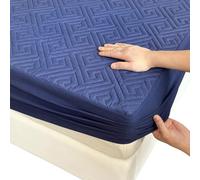 Non-Slip Mattress Protector Double Bed, 30cm Deep Pocket Fitted Cover with Full-Circle Elastic Grip, Waterproof Quilted Soft Top, Easy to Remove & Clean(Blue,99x190cm/39x75in)