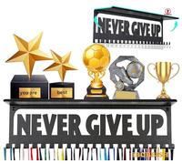 Non-Slip Medal Display Hanger Never Give Up with 20 Hooks Trophy Shelf,Medal Hanger Display For Wall with 16inchL,race medal display Upgraded Medal Holder display For gymanstics,race,soccer,swim