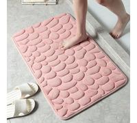 Non Slip Memory Foam Bathroom Mat with Superior Water Absorption and Pebble Textured Carpet for Toilet and Home Floor Use (Pink)