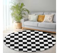 Non Slip Modern Style Round Rug 180cm, Short Pile Super Soft Machine Washable Area Rugs Simple Stylish Geometric Printed Carpet for Living Room Bedroom Kitchen Nursery Lounge Black