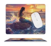Non-Slip Mouse Pad Mer-Maid on The Reef at Sunset Leather Gaming Mousepad Desk Mats 25x30cm for PC,Studying,Gamer