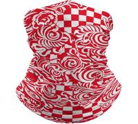 Non-Slip Neck Scarf,Red White,Facial Decoration Unisex Tube Scarf for Outdoor Skiing Yoga 26X30cm