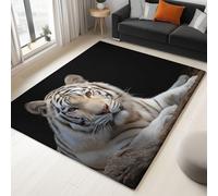 Non-Slip Non-Shedding Black Rug 140 x 200 cm, Surrealism Realistic Animal White Tiger Machine Washable Short Pile Carpet for Bedroom, Kitchen, Soft Touch Printed Area Rug for Living Room