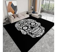 Non-Slip Non-Shedding Black Rug 160 x 230 cm, Simple Day Of The Dead Skull Dark Machine Washable Short Pile Carpet for - Soft Touch Printed Area Rug for Living Room and Bedroom