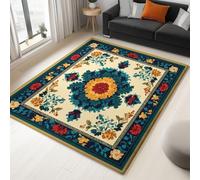 Non-Slip Non-Shedding Grass Green Rug 140 x 200 cm, Traditional Persian Floral Machine Washable Short Pile Carpet for Bedroom, Kitchen, Soft Touch Printed Area Rug for Living Room