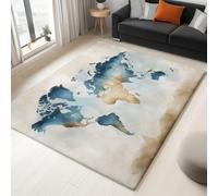 Non-Slip Non-Shedding Light Blue Rug 140 x 200 cm, Retro World Map Elegant Machine Washable Short Pile Carpet for Bedroom, Kitchen, Soft Touch Printed Area Rug for Living Room