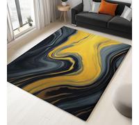 Non-Slip Non-Shedding Yellow Rug 120 x 170 cm, Surrealism Marble Texture Machine Washable Short Pile Carpet for Bedroom, Kitchen, Soft Touch Printed Area Rug for Living Room