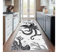 Non Slip Octopus Shell Runner Rug for Hallway Washable, 80 x 300 cm Black and White Carpet Runner Extra Long for Living Room, Hall, Kitchen, Bedroom, Indoor Door Mat, Ultra Thin