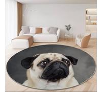 Non Slip Photography Style Round Rug 150cm, Short Pile Super Soft Machine Washable Area Rugs Realistic Cute Animals Dogs Printed Carpet for Living Room Bedroom Kitchen Nursery Lounge Color
