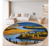 Non Slip Photography Style Round Rug 180cm, Short Pile Super Soft Machine Washable Area Rugs Nature Grassland Forest River Printed Carpet for Living Room Bedroom Kitchen Nursery Lounge Color
