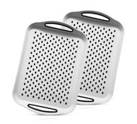 Non-Slip Plastic Serving Tray - Pack of 2 Serving Tray With Rubber Handles - White Kitchen Tray For Food, Drinks, Coffee - Dinner Anti-Slip Tray