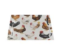 Non-Slip Plistic PVC Placemats,Chicken Cocks And Hens Rooster Farm Animal Easy Clean Place Mats, Indoor/Outdoor Washable Placemat for Party Kitchen Dining Decor