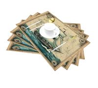 Non-Slip Plistic PVC Placemats Set of 4,Vintage nautical map clipper ship compass Easy Clean Place Mats, Indoor/Outdoor Washable Placemat for Party Kitchen Dining Decor