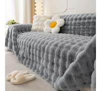 Non-Slip Plush Sofa Throw Blanket for 1-4 Seater, Multi-Purpose Anti-Scratch Cover for L/U Shape Couch, Protects Sofa Bed & Lounge Chair (180 x 260 cm, Grey)