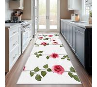 Non Slip Rose Vine Runner Rug for Hallway Washable, 60 x 180 cm Leaves Flowers Plant Carpet Runner Extra Long for Living Room, Hall, Kitchen, Bedroom, Indoor Door Mat, Ultra Thin