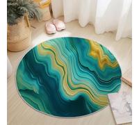 Non-slip Round Area Rug for Living Room, 180 cm Soft Machine Washable Floor Rug Abstract Agate Lines Theme Decoration for Bedroom Children's Room Balcony, Blue Green Circle Carpet