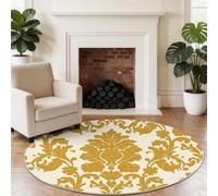 Non-Slip Round Rug 100 cm, Damask Plants Round Carpet for Under the Table, Beige Soft Low Pile Classic Vintage Ethnic Circle Rugs for Living Room, Bedroom, Dining room & Home Office
