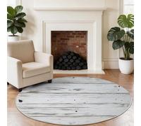 Non-Slip Round Rug 120 cm, Wooden Planks Round Carpet for Under the Table, Grey Soft Low Pile Minimalist Distressed Circle Rugs for Living Room, Bedroom, Dining room & Home Office