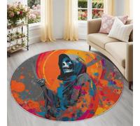 Non-Slip Round Rug 150 cm, Horror Magic Skull Round Carpet for Under the Table, Multicolor Soft Low Pile Gothic Vintage Circle Rugs for Living Room, Bedroom, Dining room & Home Office