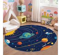 Non-Slip Round Rug 150 cm, Space Galaxy Planet Round Carpet for Under the Table, Dark Blue Soft Low Pile Fantasy Cartoon Circle Rugs for Living Room, Bedroom, Dining room & Home Office