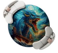 Non-Slip Round Rug 160 cm - Fantasy Waves Dragon Sky Theme Low Pile Circular Carpet for Adult Kids Room Bedroom Decor, Blue Machine Washable Rugs for Living Room Dining Room Office