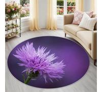 Non-Slip Round Rug 180 cm, Elegant Floral Cornflower Round Carpet for Under the Table, Purple Soft Low Pile Stylish Fine Art Circle Rugs for Living Room, Bedroom, Dining room & Home Office