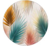 Non Slip Round Rug 180 cm, Super Soft Round Flannel Cream Carpet for Home Room Decorative Playroom Children's - Washable Abstract Modern Palm Leaves Living Room Rug