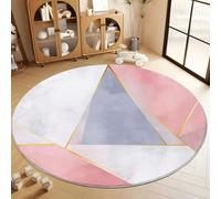 Non Slip Round Rug 180 cm, Super Soft Round Flannel Light Pink Carpet for Home Room Decorative Playroom Children's - Washable Elegant Marble Geometric Triangle Living Room Rug