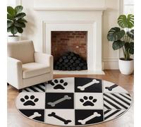 Non-Slip Round Rug 60 cm, Animal Paw Bones Round Carpet for Under the Table, Black And White Soft Low Pile Modern Minimalist Circle Rugs for Living Room, Bedroom, Dining room & Home Office