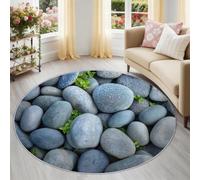 Non-Slip Round Rug 60 cm, Modern Stone Round Carpet for Under the Table, Multicolour Soft Low Pile Zen Nature Circle Rugs for Living Room, Bedroom, Dining room & Home Office