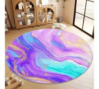 Non Slip Round Rug 60 cm, Super Soft Round Flannel Blue Violet Carpet for Home Room Decorative Playroom Children's - Washable Pump Elephant Iridescent Marble Texture Living Room Rug