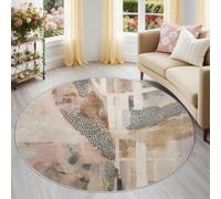 Non-Slip Round Rug 90 cm, Abstract Lines Polka Dot Round Carpet for Under the Table, Multicolor Soft Low Pile Modern Minimalist Circle Rugs for Living Room, Bedroom, Dining room & Home Office