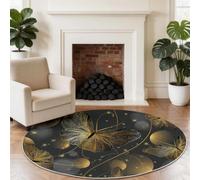 Non-Slip Round Rug 90 cm, Animal Butterflies Round Carpet for Under the Table, Grey Soft Low Pile Classic Elegant Circle Rugs for Living Room, Bedroom, Dining room & Home Office