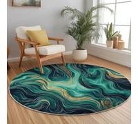 Non Slip Round Rug Simple Dream Marble Lines Printing Super Soft, Green Short Liner Round Carpet for Home Room Decorative Playroom Children's Washable, 180 cm Size Durable Mat