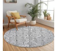 Non Slip Round Rug Simple Lines Geometric Printing Super Soft, Black White Short Liner Round Carpet for Home Room Decorative Playroom Children's Washable, 210 cm Size Durable Mat