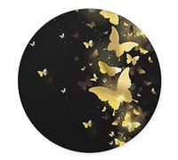Non-Slip Rubber Round Mouse Pad， The Golden Butterfly Flying in The Dark Design Round Mouse pad