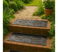 Non Slip Rubber Stair Treads Set of 2 - Wrought Iron Effect Outdoor Step Mats, Decorative Anti-Slip Stair Mats for Garden Steps & Doorways, Weather Resistant 75 × 25 cm Black