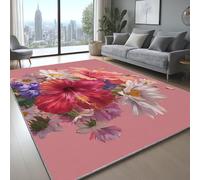 Non Slip Rug Art Elegant Floral Pattern Easy Care Soft Home Area Rug for Bedroom Hall Kids Baby Room Hallway Runners Carpet Mat Pink, 140 x 200 cm