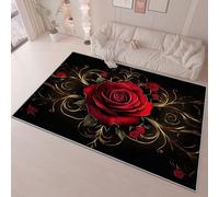 Non Slip Rug Fantasy Flowers Rose Printing, Black Red Soft Low Pile Carpets for Living Room Office Bedroom Dining Room - 160 x 230 cm for Home Hotel Decorative Easy Care