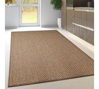 Non Slip Rug Kitchen Living Room Fat Weave Check Carpet Small Large Runner Mat (120x160cm - 4'x5'3" ft, Natural Brown Plain)