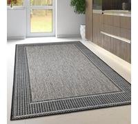 Non Slip Rug Kitchen Living Room Fat Weave Check Carpet Small Large Runner Mat (120x160cm - 4'x5'3" ft, Taupe Black Border)